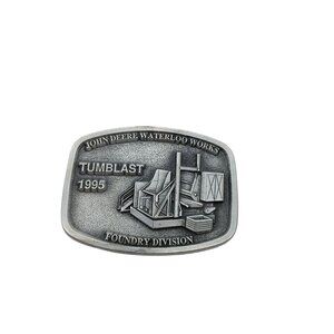 John Deere TUMBLAST Belt Buckle, 1995 Foundry Division Waterloo Works Iowa Pewte